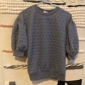 Quilt blouse balloon sleeves shirt blue (s)